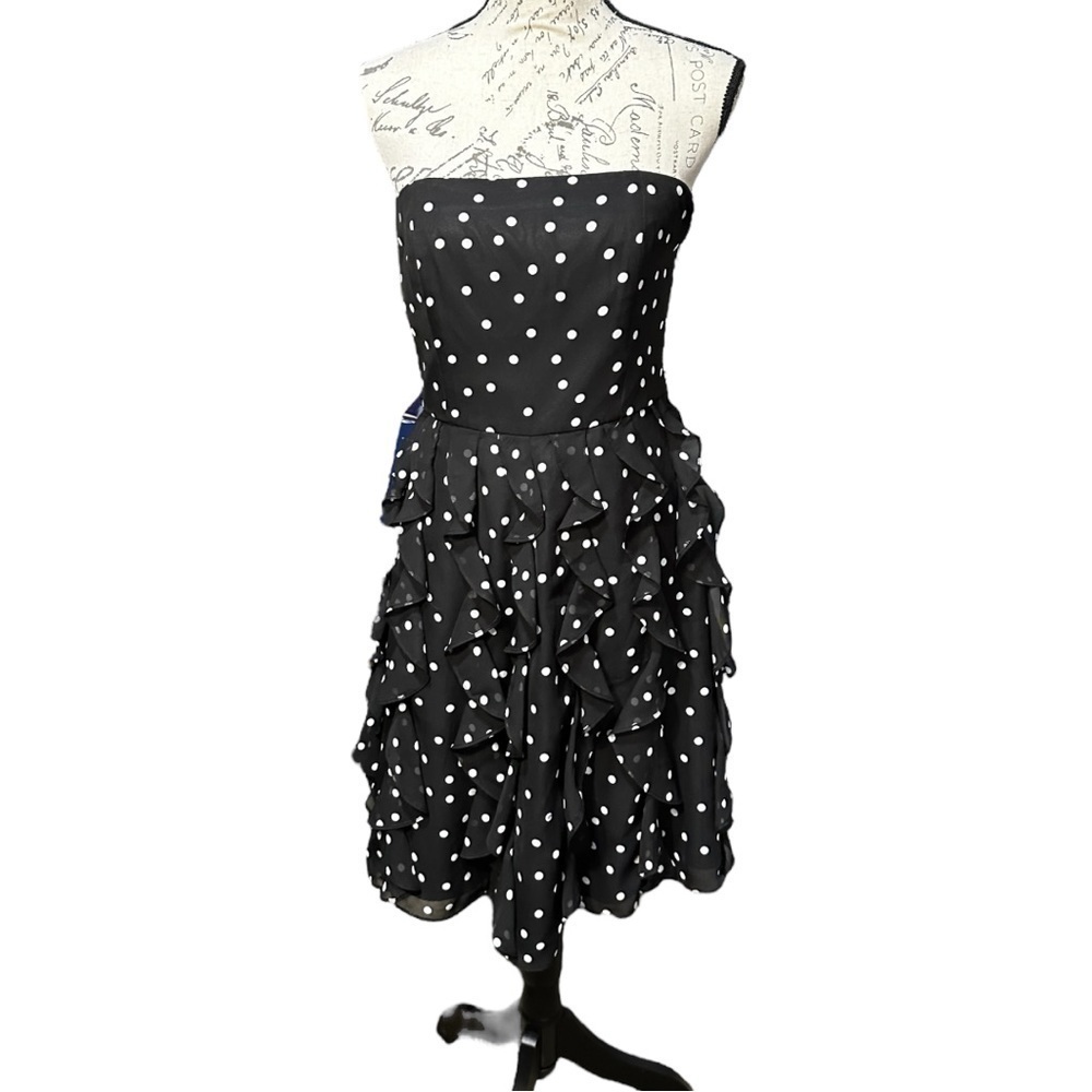 WHBM Strapless Black & White Polka Dot Ruffled Dress Size 4